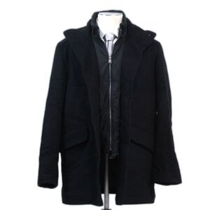 Hugo Boss Men's Wool Cashmere Blend Primaloft Overcoat 40R Black Zip Bib Jacket